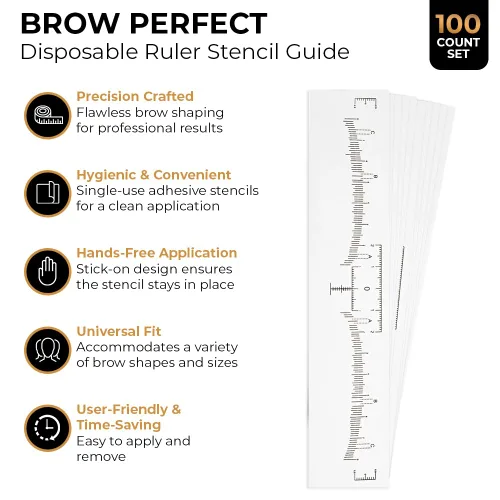 Vista 2 de Existing Beauty - Regla desechable para cejas – Suministros de microblading para modelar cejas – Kit adhesivo de mapeo de cejas – Herramienta