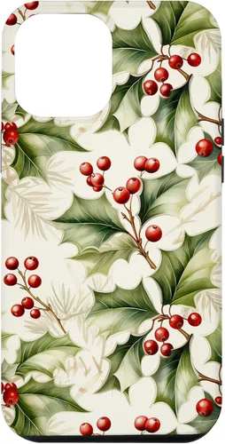 Vista 26 de Lindo diseño de bayas de acebo y hojas de Navidad para el caso de Navidad para iPhone 16