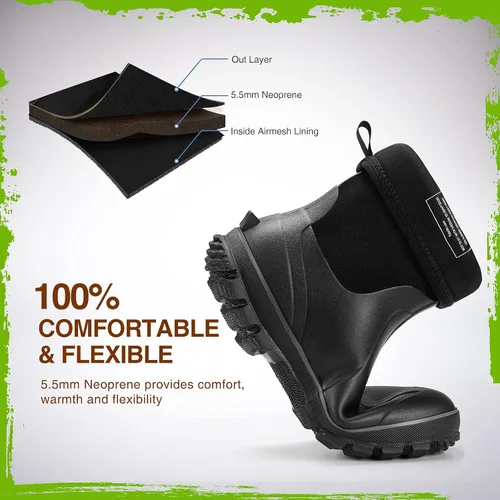 Vista 3 de TIDEWE Botas de goma para hombre, botas de lluvia aisladas de neopreno de 0.217in con vástago de acero, botas de caza impermeables de media
