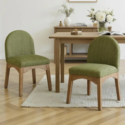 Vista 14 de HNY Juego de 2 sillas de comedor modernas de mediados de siglo, sillas de comedor tapizadas de tela de lino, sillas de cocina sin brazos con patas