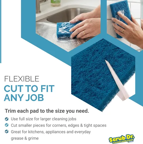 Vista 6 de Scrub Doctor - Esponja de grado comercial, suministros de limpieza ecológicos reutilizables (azul, servicio mediano, paquete de 12)