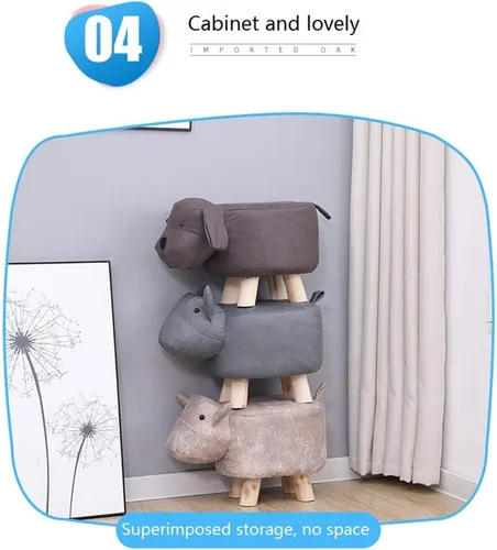 Vista 5 de Bonitos reposapiés de animales, reposapiés otomano con cojín acolchado suave y pies antideslizantes, puf para niños y adultos para dormitorio, sala