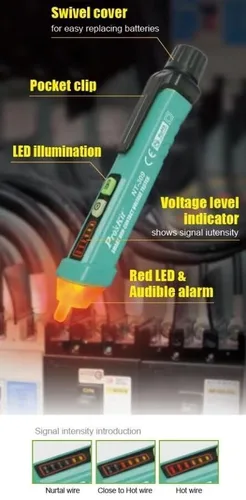 Vista 2 de Proskit NT-309-C Pluma de electrometro inductivo multifuncional para comprobar puntos de interrupción electricista pluma electroscopio sin contacto