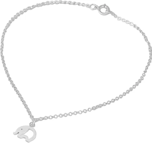 Vista 2 de NOVICA . Tobillera con dije de plata de ley 925, 9.75 pulgadas 'Blissful Elephant', Plata de ley