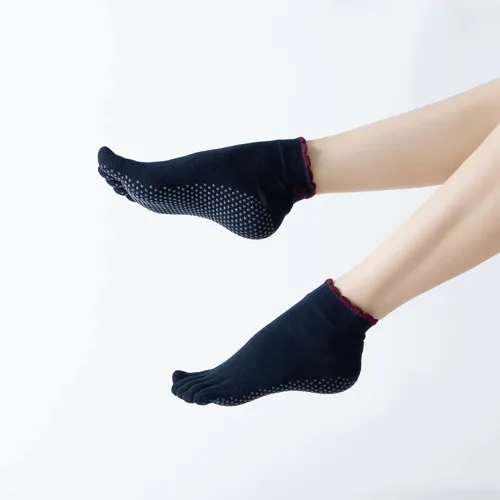 Vista 4 de Calcetines de yoga con dedos de pilates con empuñaduras para mujer, antideslizantes, acolchados, florales, calcetines tobilleros para baile de ballet