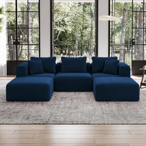 Vista 29 de Avenco Sofá seccional modular de 6 asientos de 141 pulgadas, tela de pana Negro