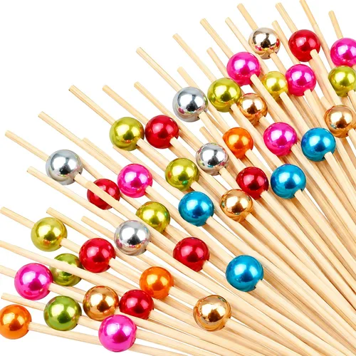 Vista 9 de Palillos de dientes para aperitivos, 100 palillos de cóctel decorativos, brochetas de bambú de 4.7 pulgadas de largo, palillos de madera elegantes