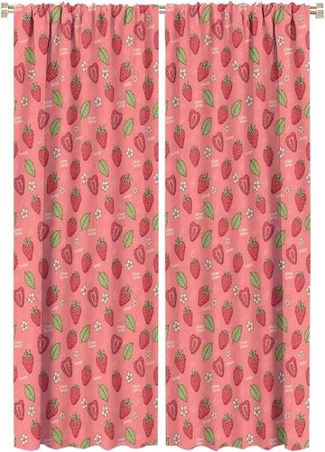 Vista 19 de Cortinas bohemias con diseño de fresas, bonitas cortinas bohemias con bolsillo para barra de fruta, tratamiento de ventana para cocina, sala