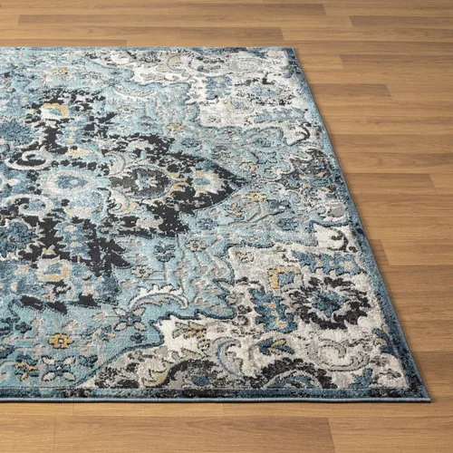Vista 8 de LUXE WEAVERS Alfombra marroquí de medallón azul de 5 x 7 para salas de estar