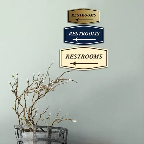 Vista 2 de Fancy Restrooms - Letrero de flecha izquierda (negro), pequeño, 1 paquete