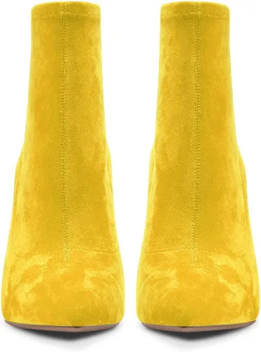 Vista 4 de Aachcol Botas al tobillo para mujer, tacón alto, punta puntiaguda, botas elásticas clásicas de 4 pulgadas