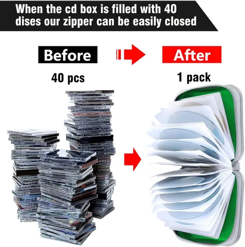Vista 4 de Siveit Estuche para CD, Capacidad para 40 CD/DVD, Cartera Portadora de Estuches de Plástico Duro para Discos DVD, Carpeta de Almacenamiento