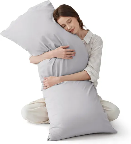 Vista 17 de Bedsure Fundas de almohada de tamaño estándar, fundas de almohada refrescantes, rayón derivado de bambú, color gris oscuro, juego de 2, fundas de 01