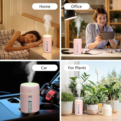 Vista 7 de Lisacool Humidificador pequeño, mini humidificador portátil para dormitorio, oficina, automóvil, viajes con luz nocturna, apagado automático, súper