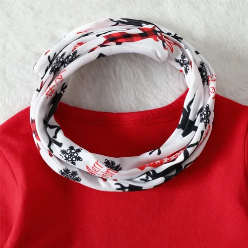Vista 6 de Conjunto de ropa de Navidad de manga larga con vuelo y bufanda para niña pequeña, conjunto de ropa de Navidad