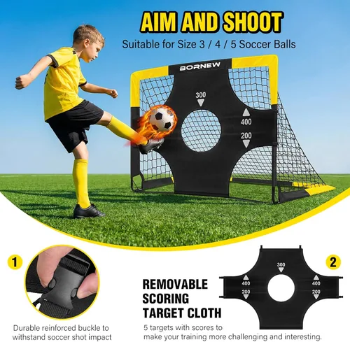Vista 4 de Kid Soccer Goal and Soccer Ball Targets Set - 6x4 / 4X3 ft Backyard & Indoor Soccer Goal, Portable Pop Up Soccer Net with Soccer Targets, Cones