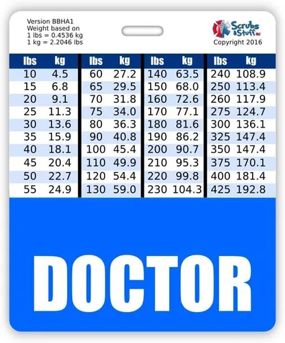 Vista 18 de Doctor Badge Buddy - Tablas de conversión horizontales con altura y peso (tamaño grande, negro)