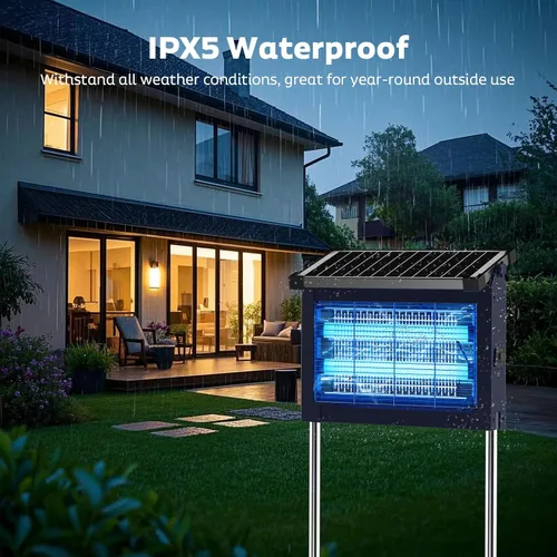 Vista 6 de OnBeam Solar Bug Zapper Outdoor, 4500V Fly Zapper with Projector Lights Azul (Space Blue)