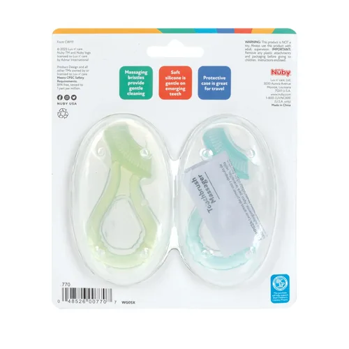 Vista 6 de Nuby Masajeador de goma de mascar de silicona suave con estuche higiénico, paquete de 2, 9.8 ft+