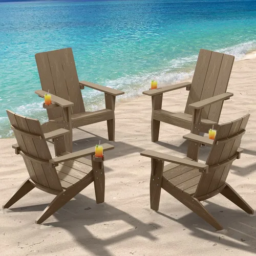 Vista 52 de MXIMU Silla Adirondack moderna resistente a la intemperie con portavasos, sillas de gran tamaño para hogueras Adorondic de plástico al aire libre