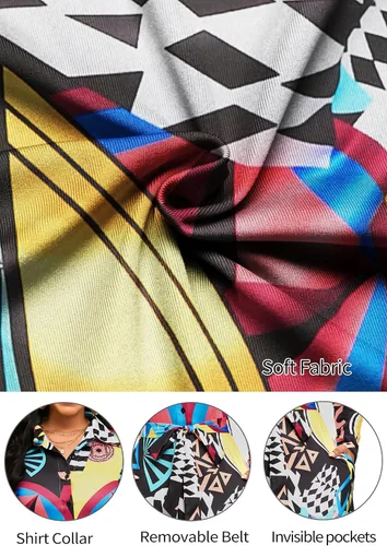 Vista 4 de Vestido maxi con estampado de manga larga con botones y cinturón para mujer