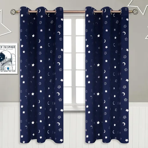 Vista 134 de BGment Cortinas opacas para dormitorio infantil, con aislamiento térmico, con ojales, estampado de estrellas plateadas, cortinas para oscurecer