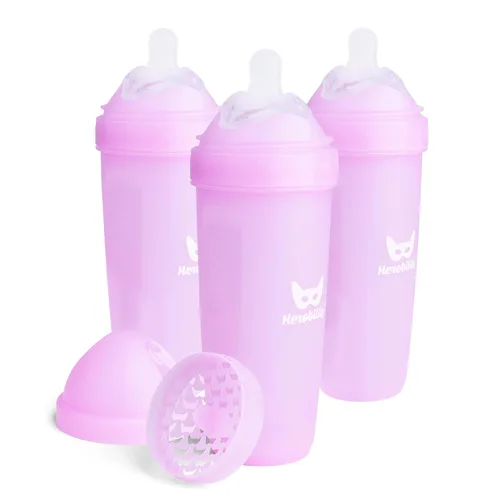 Vista 18 de Herobility Botellas Anti-Cólico Dobles para Bebé – 5 fl oz/140ml – Paquete de 4 – Multicolor – Blanco, Gris, Rosa, Rosa de Hawthorn
