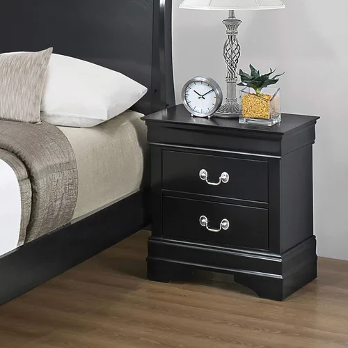 Vista 2 de Coaster Furniture Louis Philippe - Mesita de noche negra con 2 cajones, 21.5 pulgadas de profundidad x 15.75 pulgadas de ancho x 23.75 pulgadas