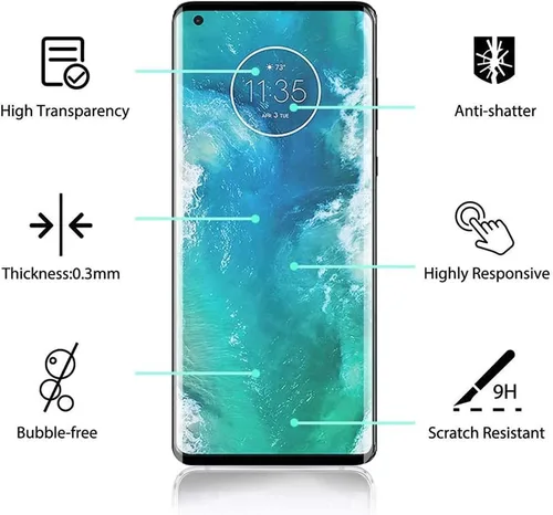 Vista 2 de Paquete de 2 protectores de pantalla de vidrio templado negro 3D Frontier Protector Cubierta para Motorola Moto Edge 2020 XT2063 XT2063-3 6.7