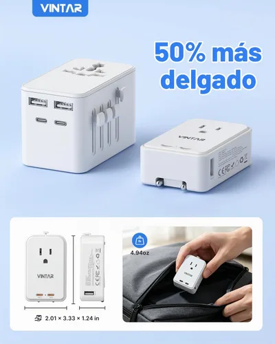 Vista 3 de VINTAR 45W Universal Travel Adapter, Ultra Thin International Power Adapter