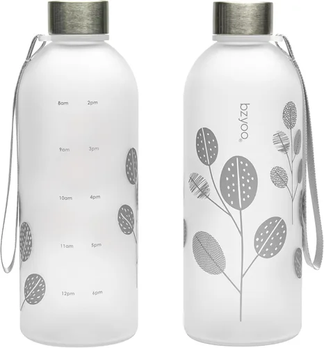 Vista 13 de bzyoo - Botella de agua de 32 onzas / 1 litro con marcador de tiempo, diseño de diente de león, plástico duradero, sin BPA, reutilizable con marcas