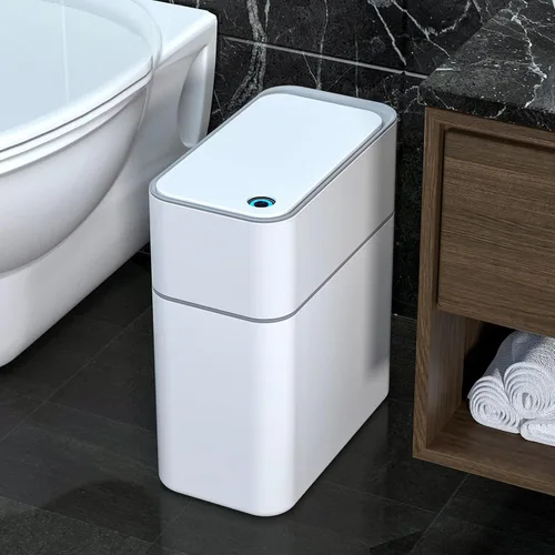 Vista 8 de MOPALL - Cubo de basura automático con sensor de movimiento para baño con tapa, de 3 galones, basurero sin contacto con auto-adsorción, papelero