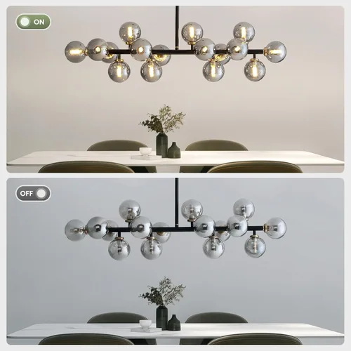 Vista 7 de 16 Luces Araña Moderna de Mediados de Siglo Negro Araña Lineal Accesorios de Iluminación Globo de Vidrio Luz Colgante Sputnik para Comedor Isla