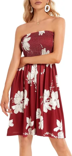Vista 4 de CHICGAL - Vestido de verano para mujer, salida de baño, sin tirantes, bohemio, estampado floral, vestido de verano, para la playa