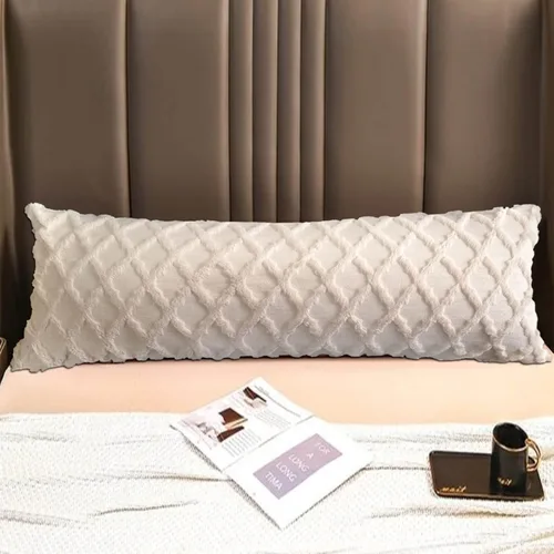 Vista 4 de Funda de almohada corporal en patrón de terciopelo gofre, funda de almohada corporal beige con cremallera de 21 x 54 pulgadas, 1 pieza, adecuada