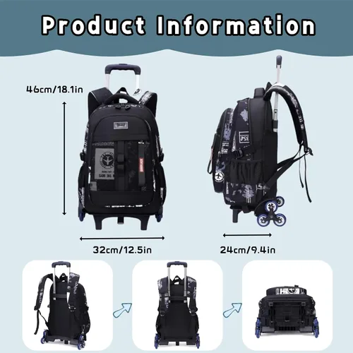 Vista 3 de Mochilas con ruedas para niños y escuelas primarias, mochilas con ruedas, A-6 Ruedas-avión, Mochilas Daypack