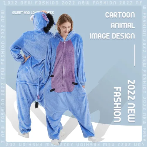 Vista 5 de Pijama unisex de franela para adultos, disfraz divertido de una pieza de animal para cosplay para mujeres y hombres