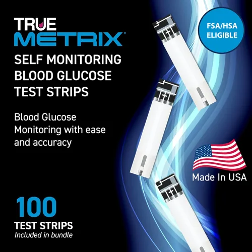 Vista 2 de TRUE METRIX Tiras de prueba de glucosa en sangre de autocontrol, 100 unidades (2 x 50) Blood Glucose Test Strips Compatible with TRUE METRIX Self