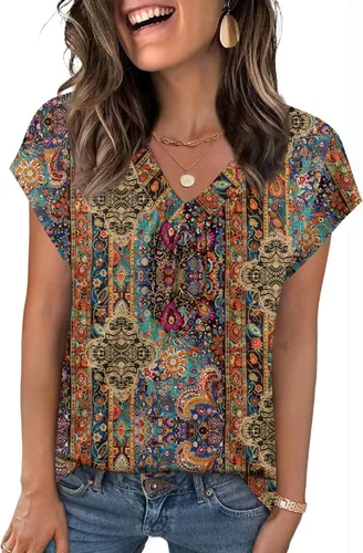 Vista 17 de Zeagoo Camisetas de manga corta con cuello en V para mujer, ropa de negocios, ropa de trabajo, ropa de moda