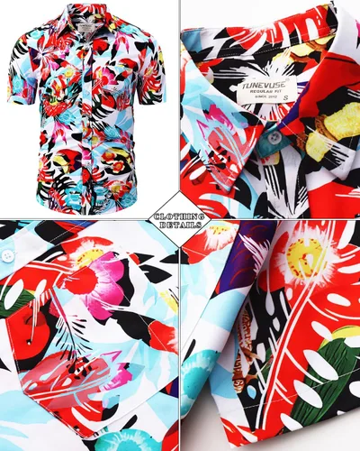 Vista 48 de TUNEVUSE Conjunto de camisas y pantalones cortos hawaianos para hombre, 2 piezas, trajes de playa con estampado de flores, traje tropical de verano