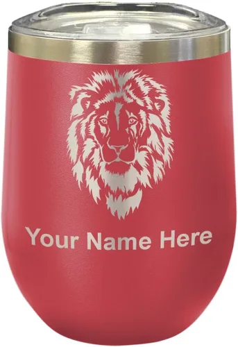 Vista 25 de LaserGram Vaso de vino de acero inoxidable de doble pared, cabeza de león, grabado personalizado incluido (negro)
