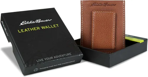 Vista 7 de Eddie Bauer Men's Rugged Leather Bifold Wallet Money Clip RFID Protection ID Window Genuine Leather EDC