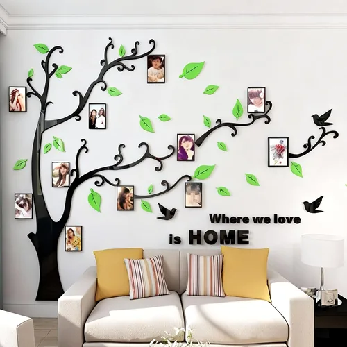 Vista 10 de Calcomanías de pared de árbol 3D - DIY, calcomanías de marcos de fotos y árbol de pared, marcos para fotos familiares, murales con calcomanías