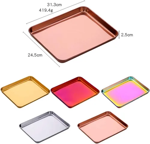 Vista 7 de Bandeja de acero inoxidable para mesa de café, plato de barbacoa, postre, plato de frutas, bandejas de desayuno, accesorios de cocina, oro rosa