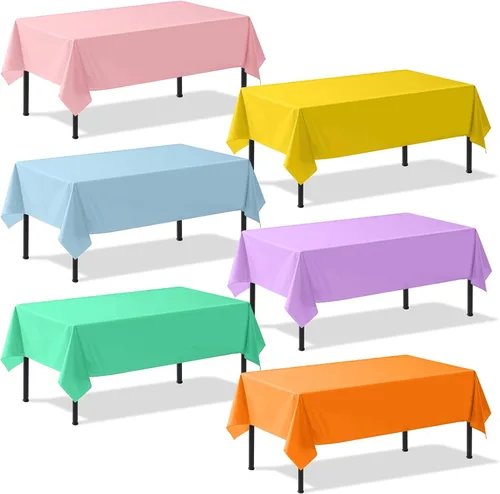 Vista 25 de 2 manteles de plástico color beige, 54 x 108 pulgadas, rectangular, desechables, para cumpleaños, bodas, pícnic, fiestas de vacaciones