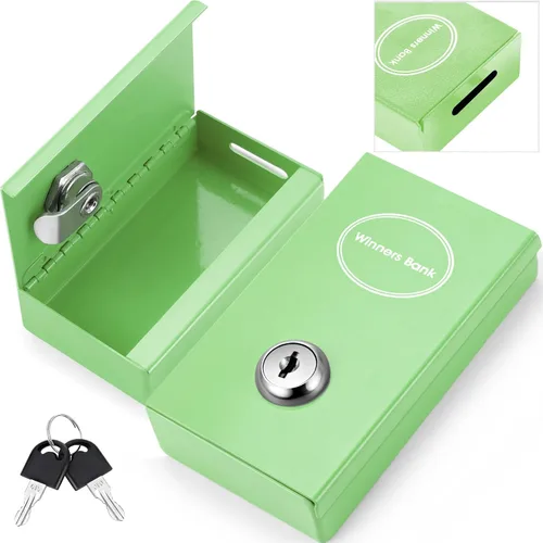 Vista 11 de Reallnaive 1 Paquete Caja de Metal para Apostadores Tamaño de Bolsillo Banco Ganador Caja de Dinero de Casino con 2 Llaves Caja Fuerte Portátil