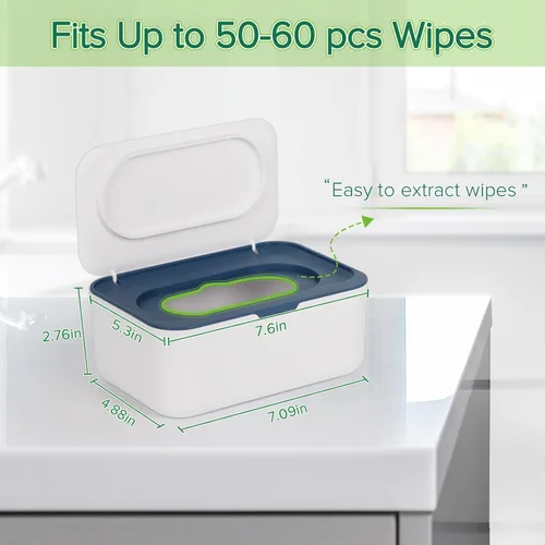 Vista 2 de Flenpptly 2 Pack Dispensador de Toallitas para Bebé, Estuche para Toallitas Portador de Toallitas para Bebé Mantiene las Toallitas Frescas, Azul