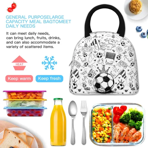 Vista 7 de Fiambrera de fútbol con bola portátil aislada, bolsas de almuerzo reutilizables para niños, niñas, hombres, mujeres, escuela, trabajo, oficina