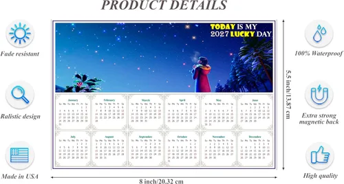 Vista 3 de 2024 - Imanes de calendario - Today is my Lucky Day - Resistente a la decoloración, desgarros y agua - Edición #28