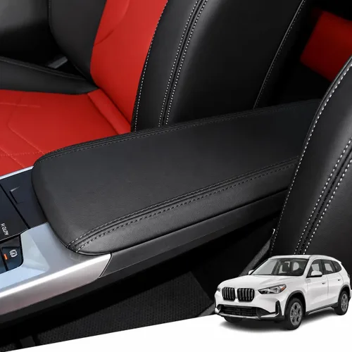 Vista 115 de Great-luck Funda de cuero para consola central, almohadilla para reposabrazos, accesorios de cubierta de caja (costuras rojas) para BMW X1 2023 2024